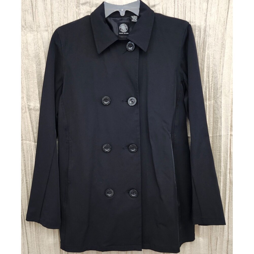 DKNY Black Double Breasted Jacket M Longline Blazer Corporate Professional